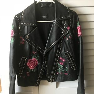 Barneys embroidered leather moto jacket